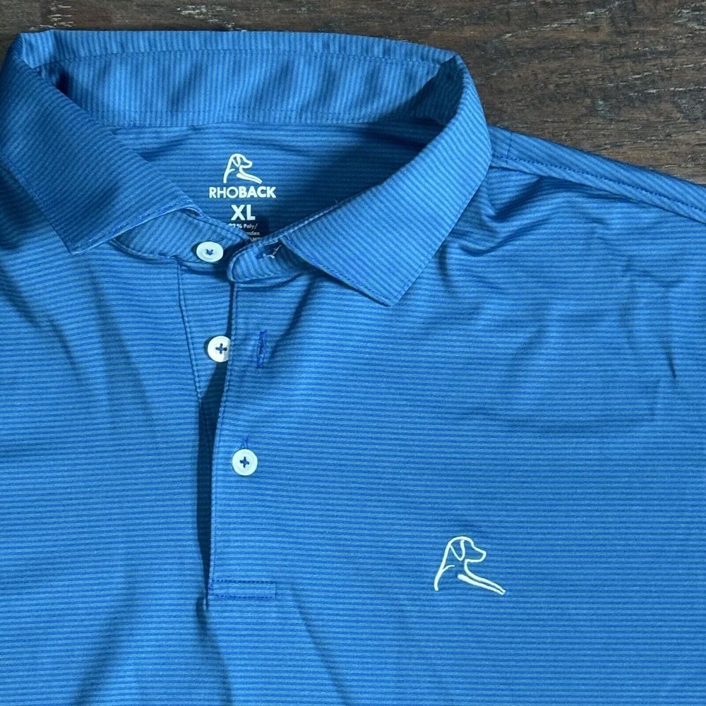 Rhoback Polo Shirt Men's XL Blue Striped Performance Golf Bright Performance